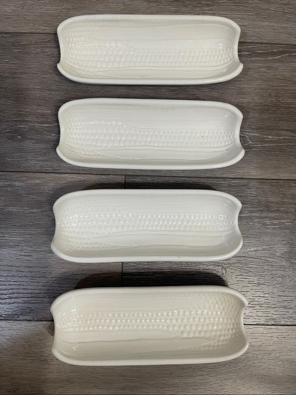 White Ceramic Corn-Shaped Serving Dishes - Set of 4